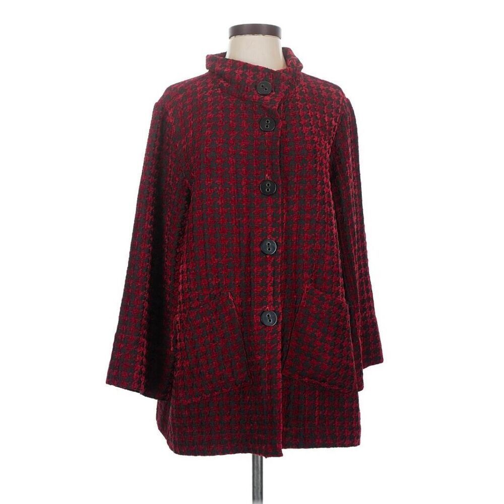 Habitat Red Chenille Houndstooth Swing Coat (Jacket) Sz. S